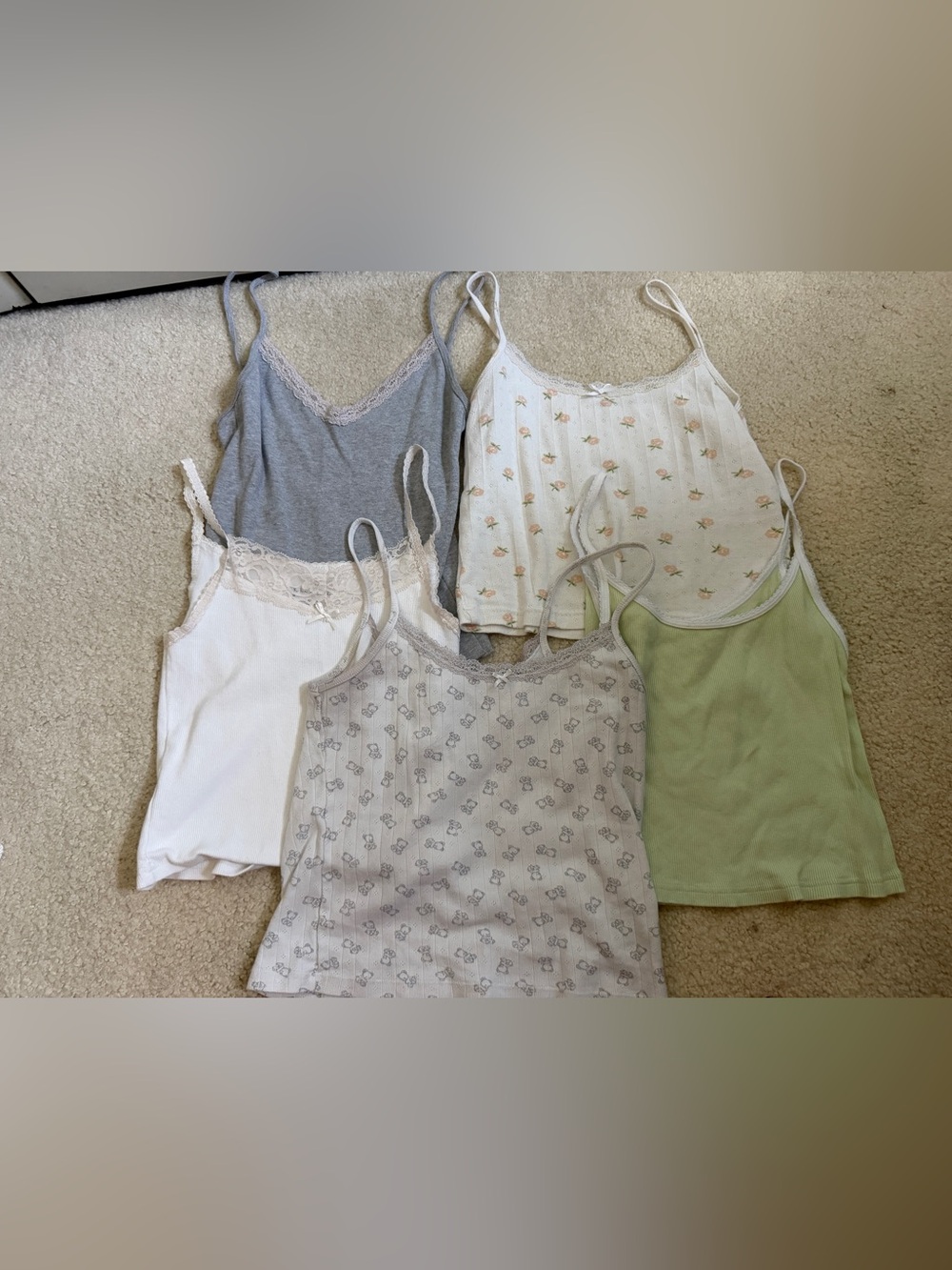 Brandy Melville Women’s Lace-Trim Ribbed Cami Tank Bundle of 5